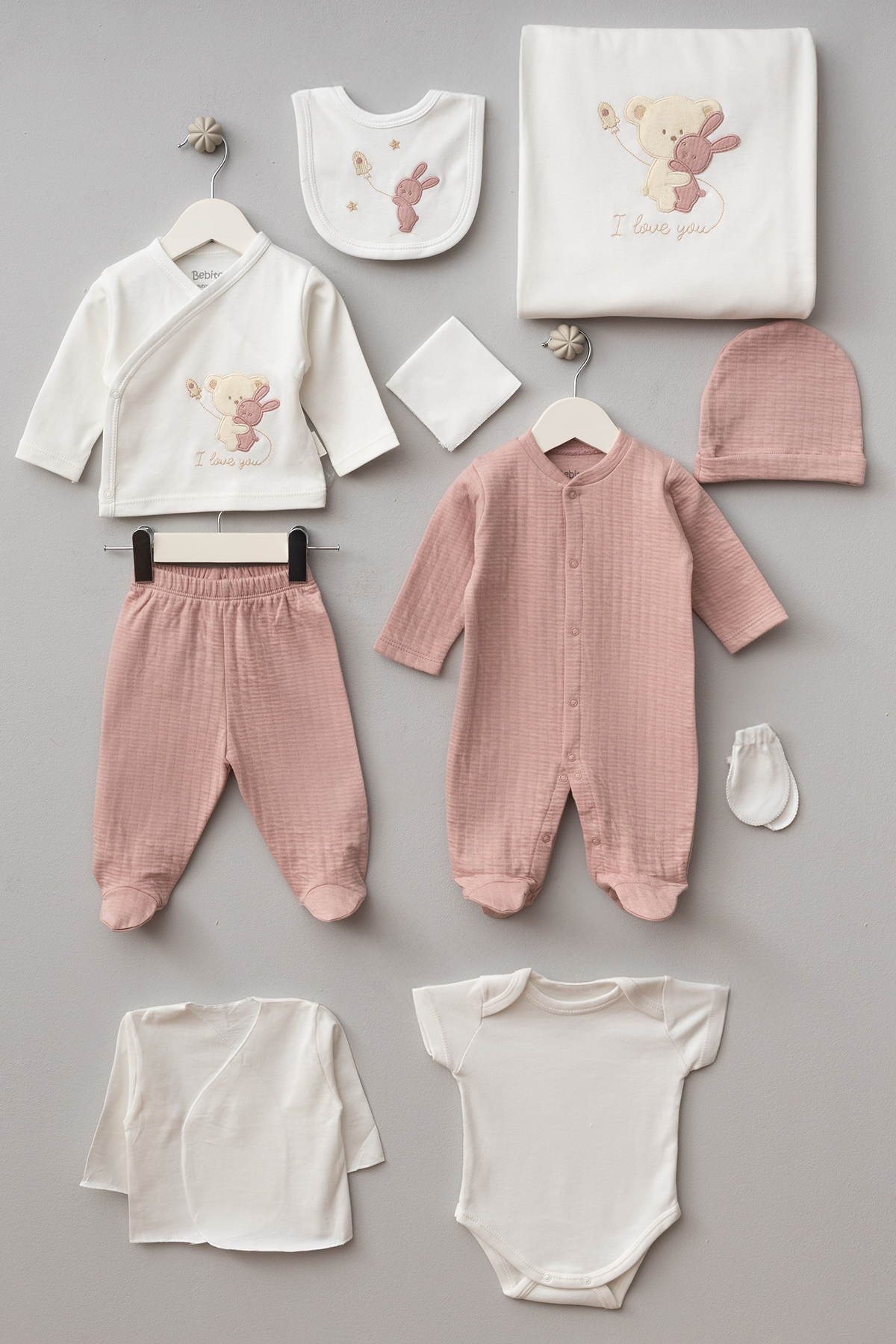 Бебешки комплект за изписване 10 части, тъмно розов цвят