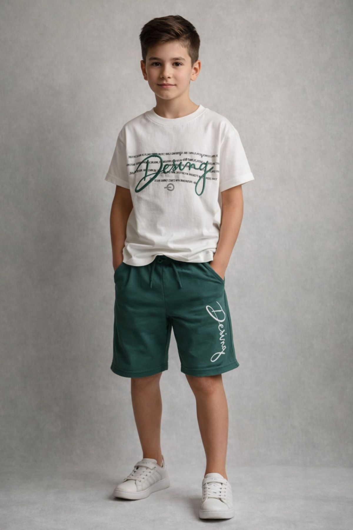 Детски комплект за момче с къс ръкав, зелен цвят