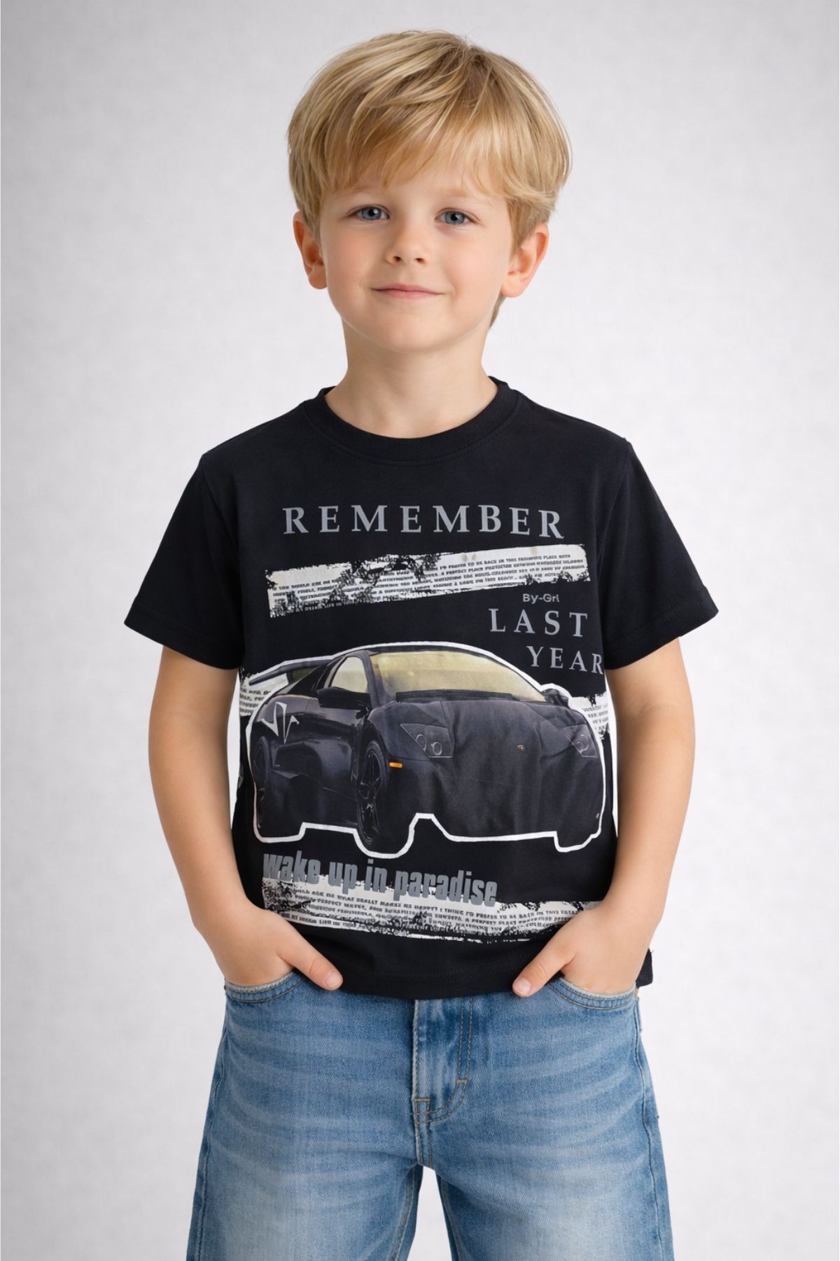 Детска тениска за момче, тъмно син цвят