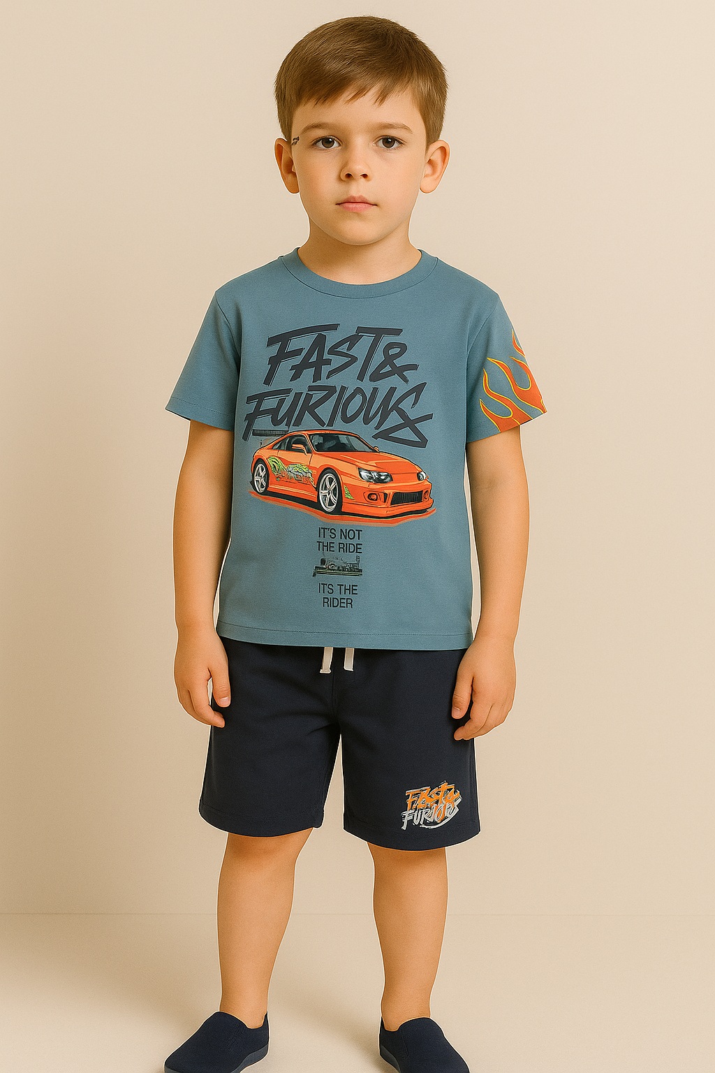 Детски комплект за момче с къс ръкав, син цвят