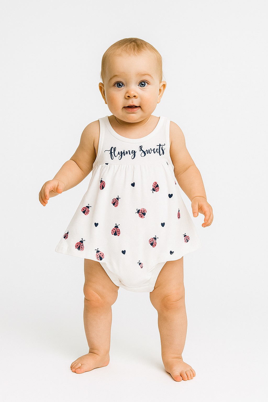 Бебешка боди рокля къс ръкав с калинка, бял цвят