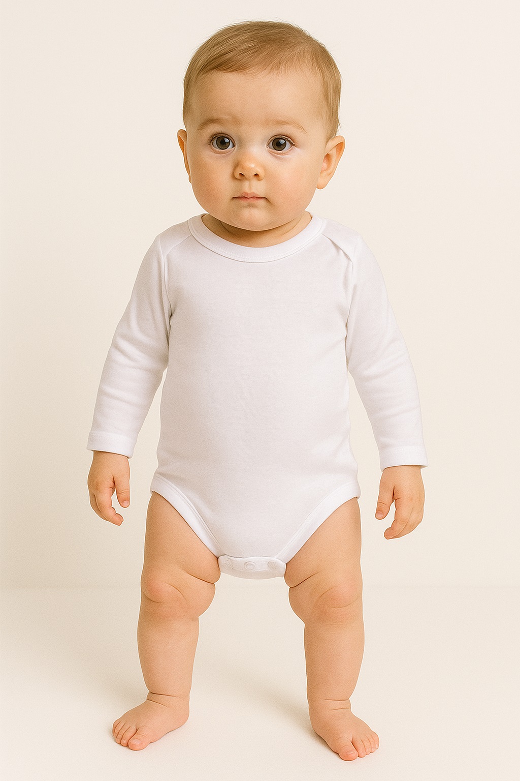 Бебешко боди дълъг ръкав Baby, бял цвят