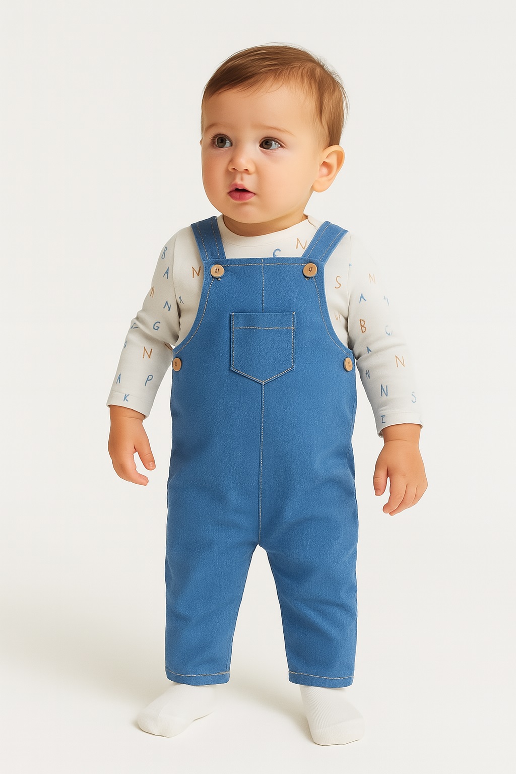 Бебешки гащеризон момче с блуза дълъг ръкав, син цвят