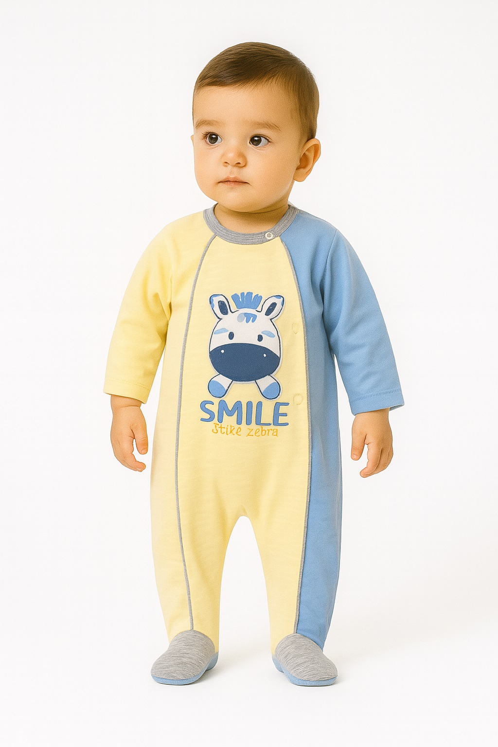 Бебешки гащеризон момче дълъг ръкав със зебра, жълт цвят