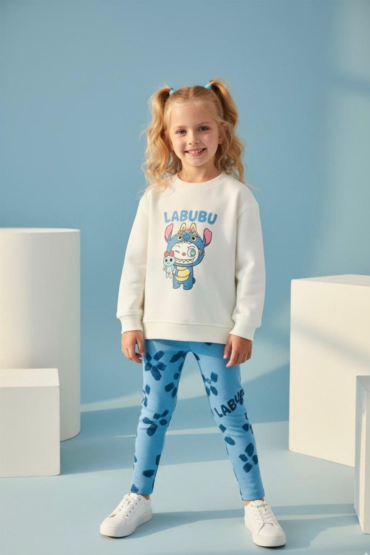 Детски комплект за момиче с дълъг ръкав , син цвят  