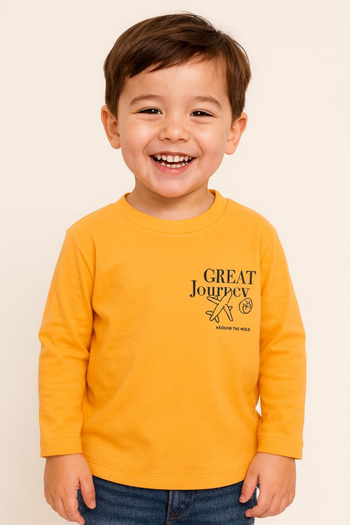 Детска блуза за момче с дълъг ръкав, жълт цвят