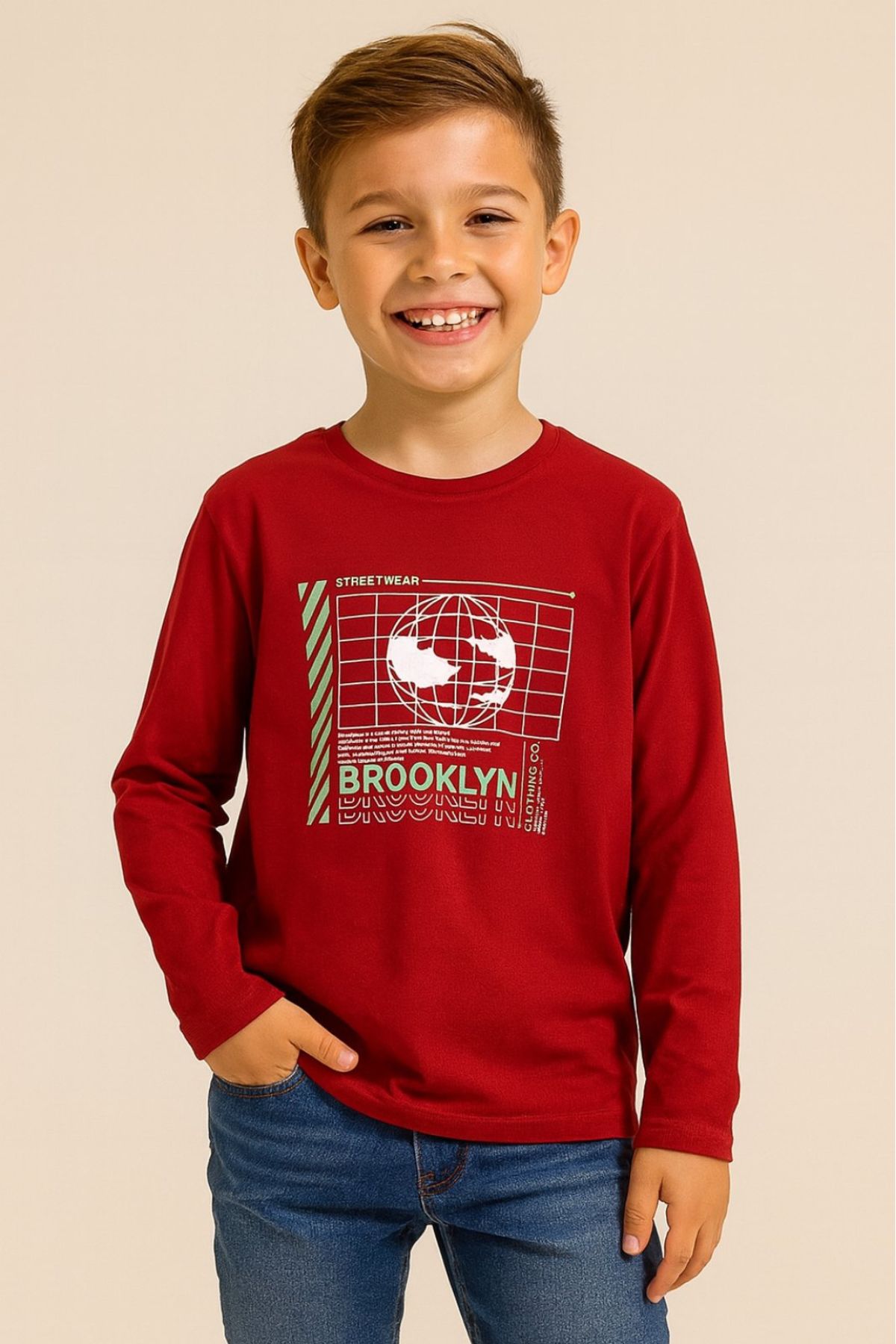 Детска блуза момче дълъг ръкав,червен цвят