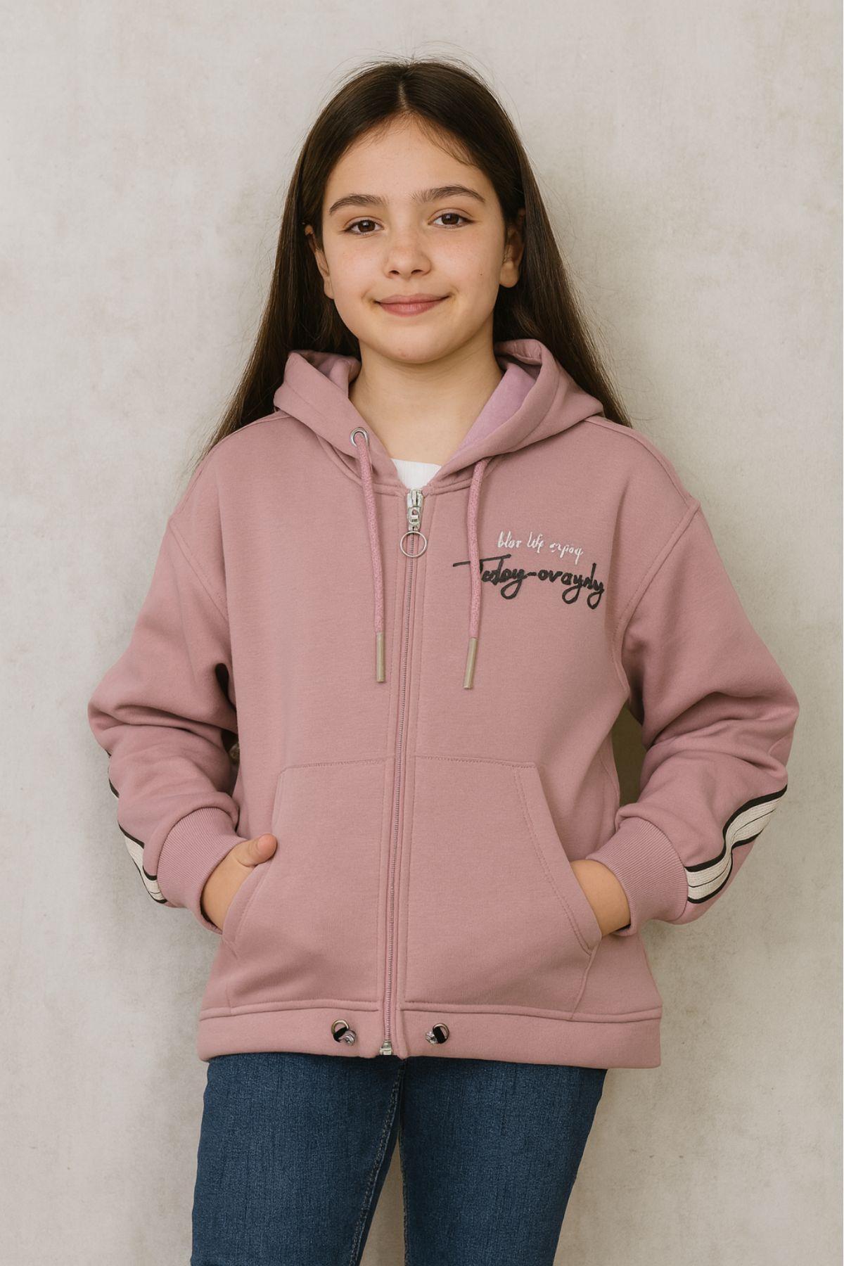 Детски суитшърт вата за момиче, цвят пудра