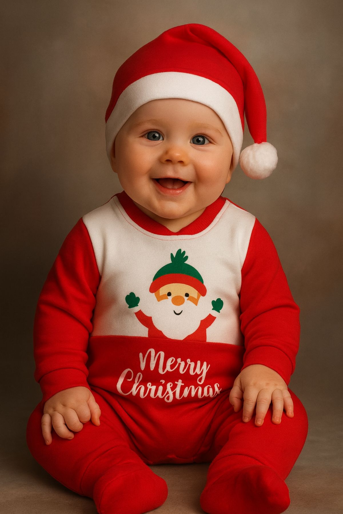 Детски гащеризон с дълъг ръкав Коледа, червен цвят