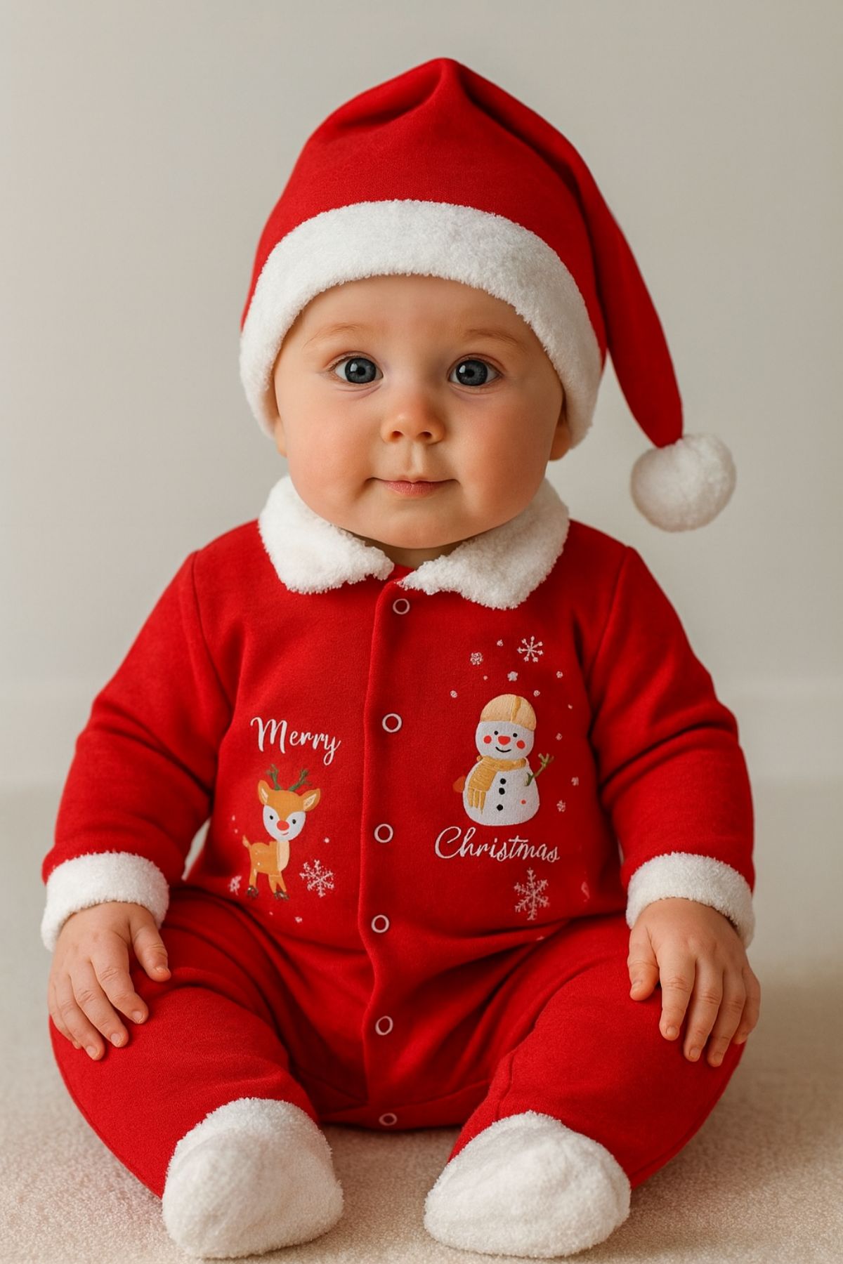 Детски гащеризон с дълъг ръкав Коледа, червен цвят