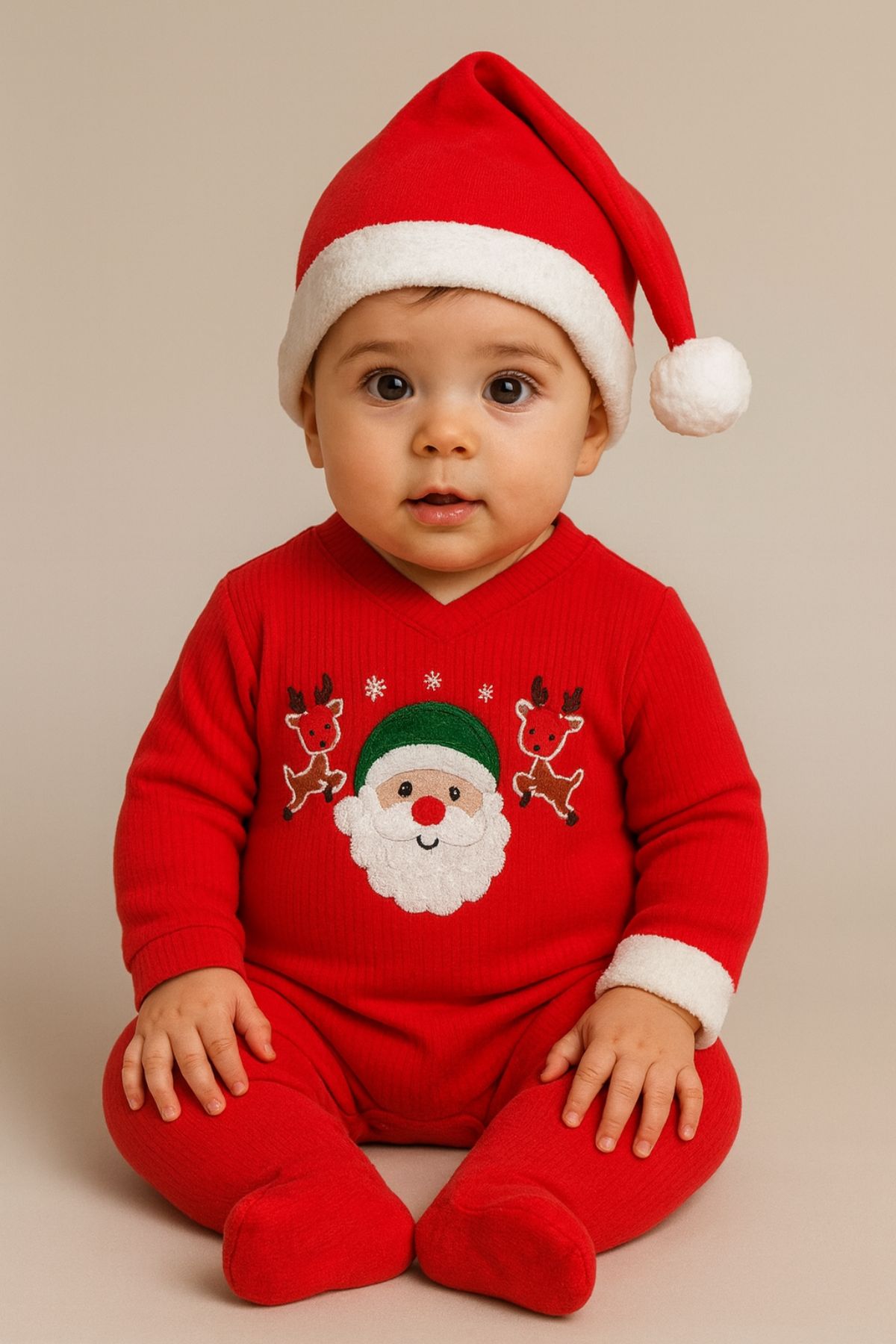 Детски гащеризон с дълъг ръкав Коледа, червен цвят