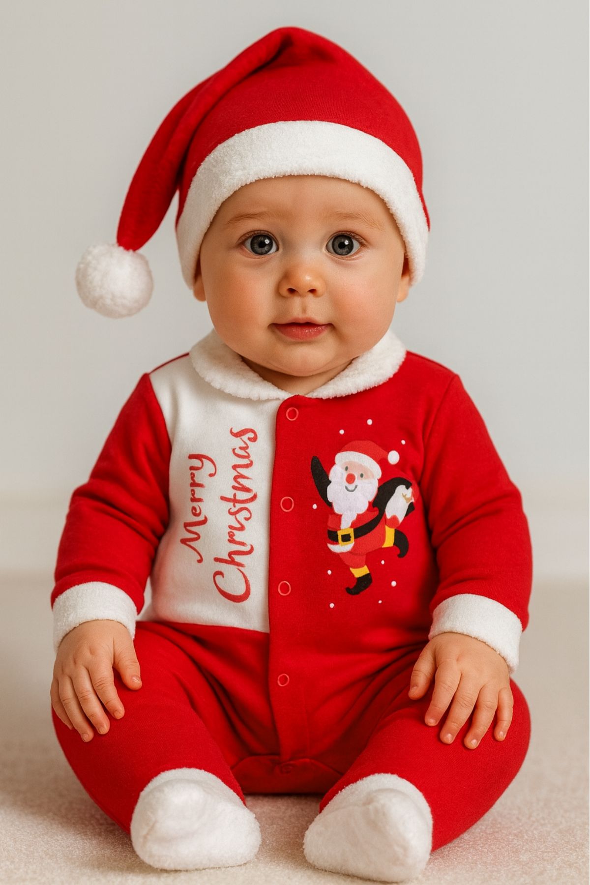 Детски гащеризон с дълъг ръкав Коледа, червен цвят