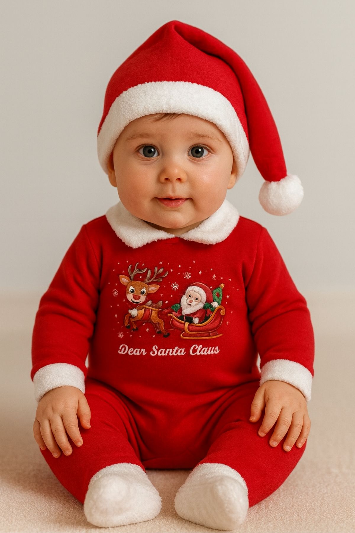 Детски гащеризон с дълъг ръкав Коледа, червен цвят