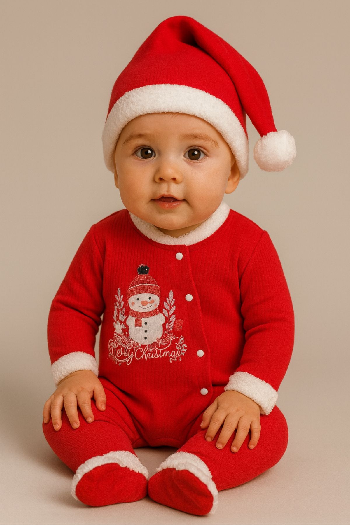 Детски гащеризон с дълъг ръкав Коледа, червен цвят