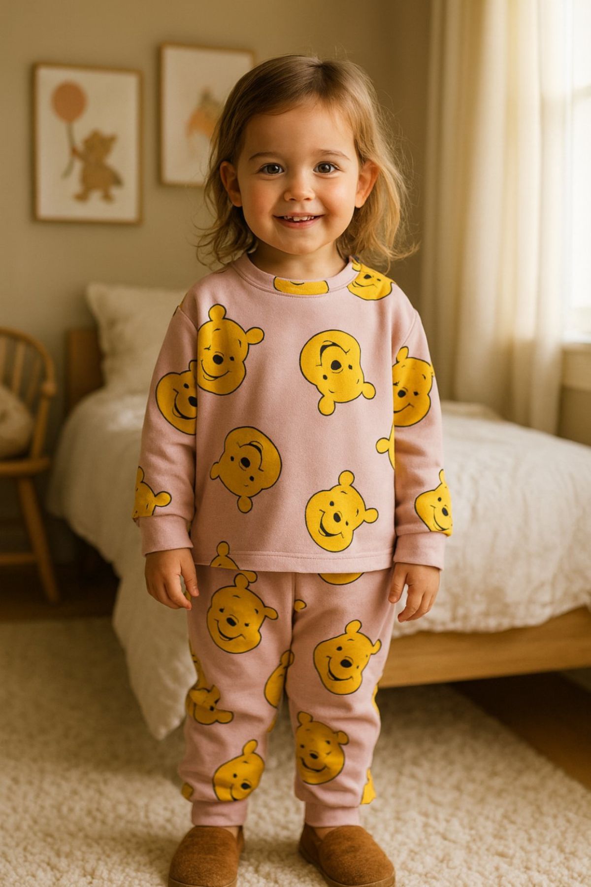 Детска пижама за момиче с дълъг ръкав, жълт цвят
