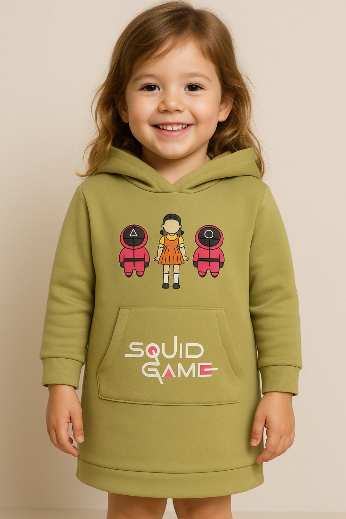 Детска рокля с дълъг ръкав, зелен цвят