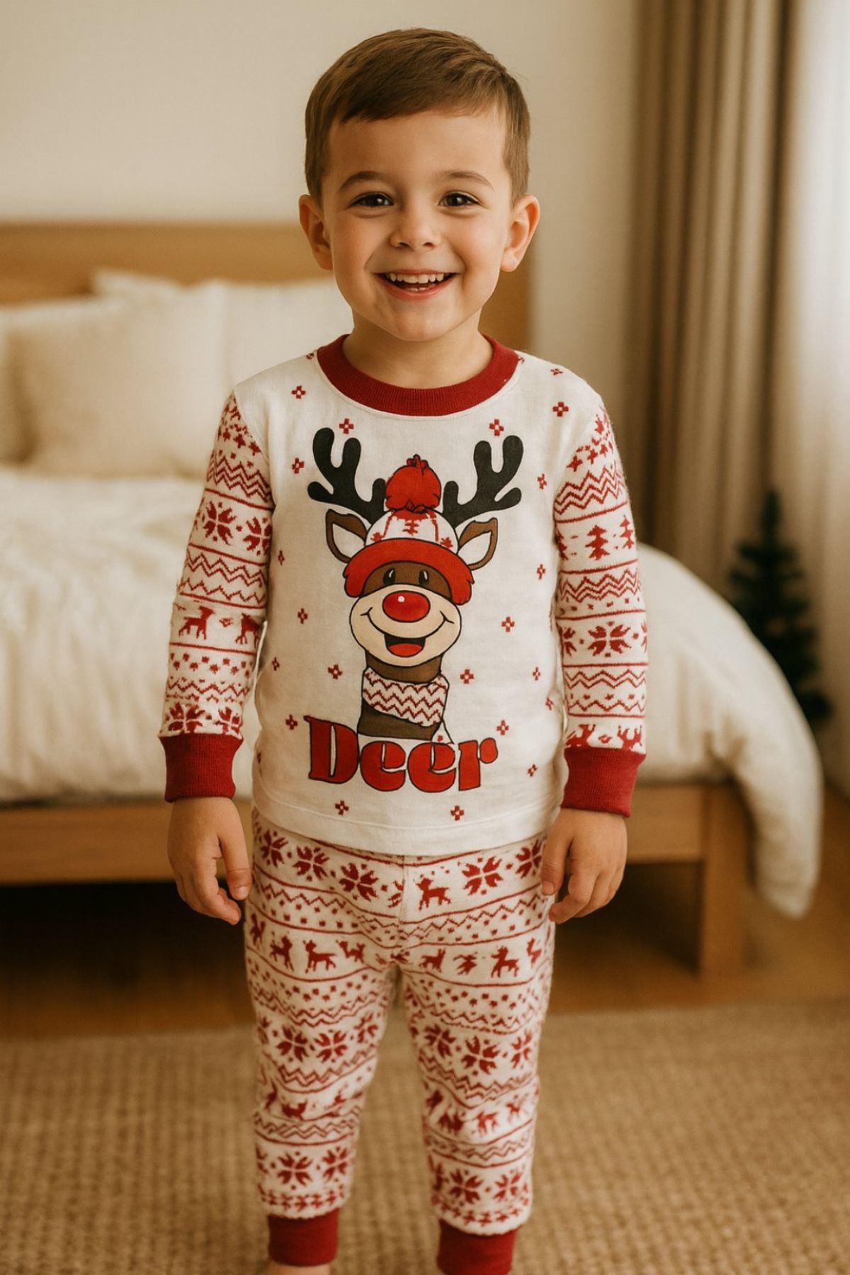 Детска пижама с дълъг ръкав Коледа, бял цвят