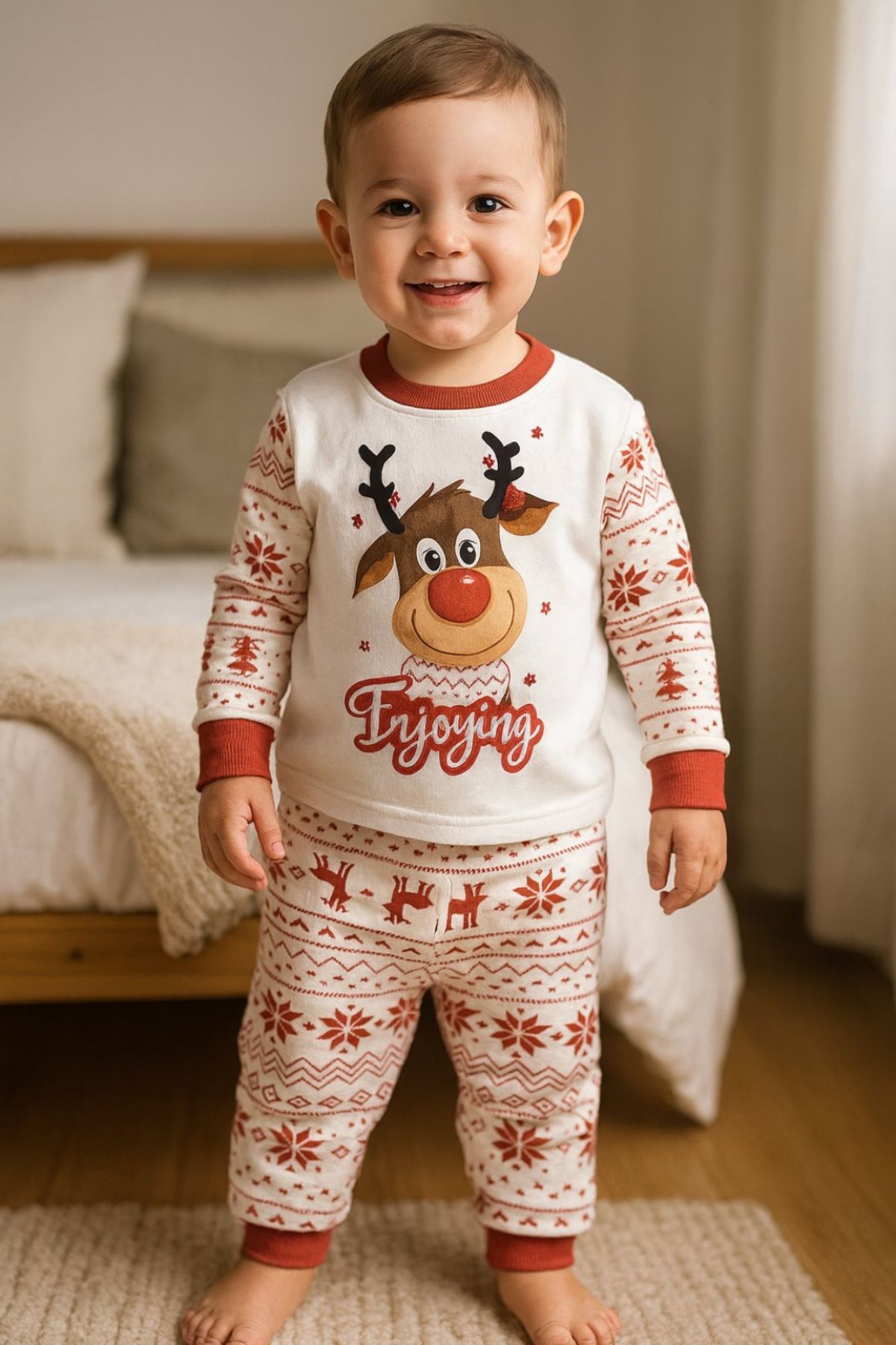 Детска пижама с дълъг ръкав Коледа, бял цвят