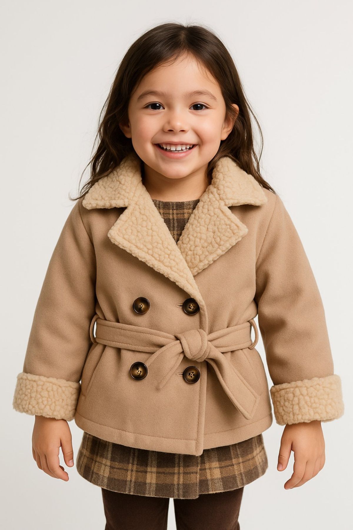 Детско зимно палто за момиче, светло кафяв цвят