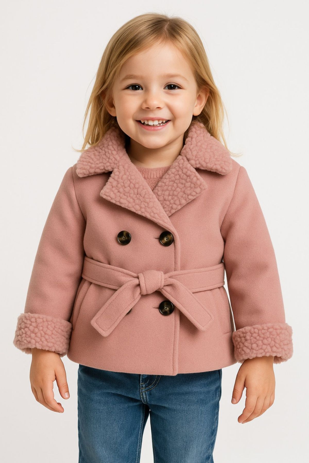 Детско зимно палто за момиче, цвят пудра