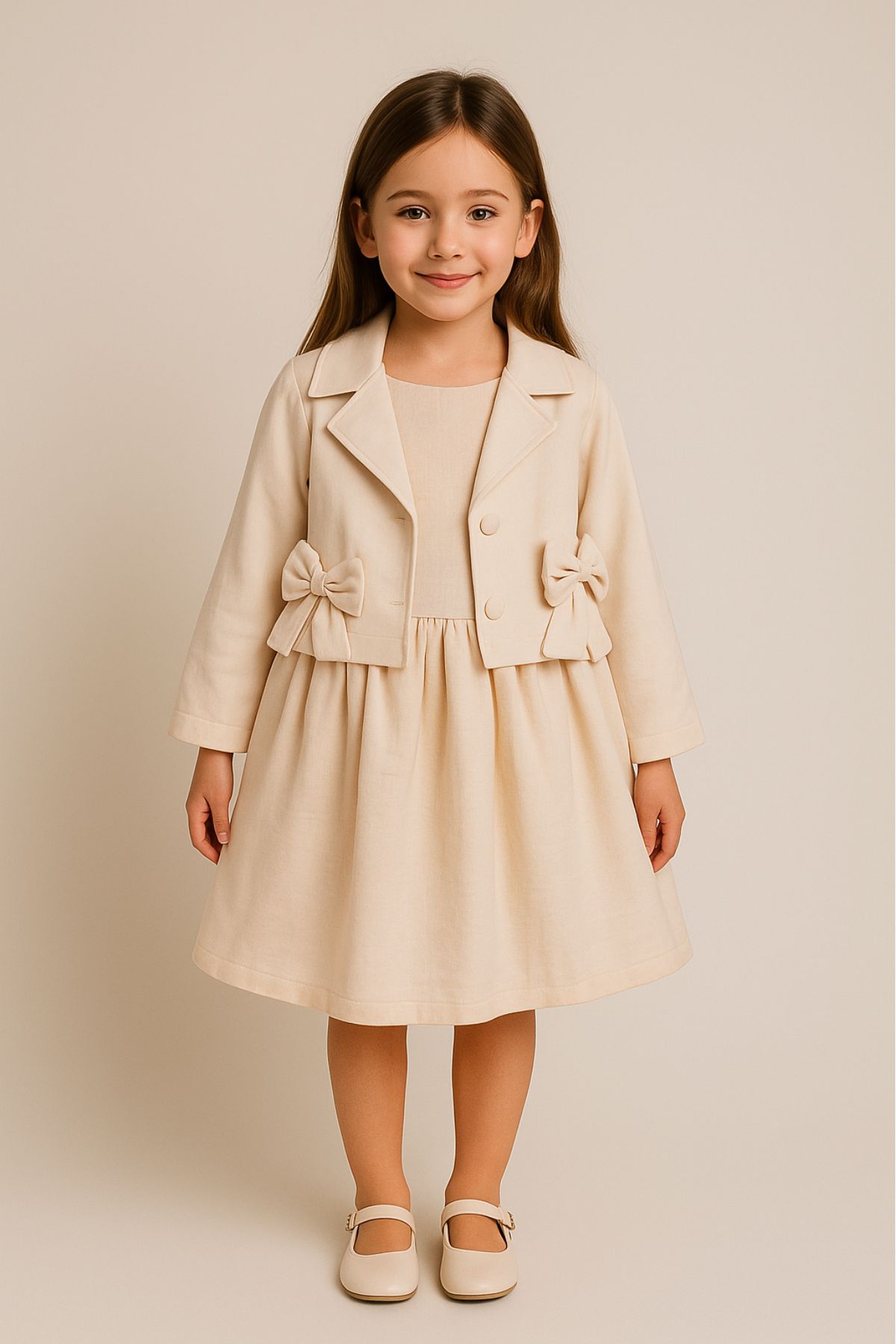 Детска рокля без ръкав със сако, бежов цвят