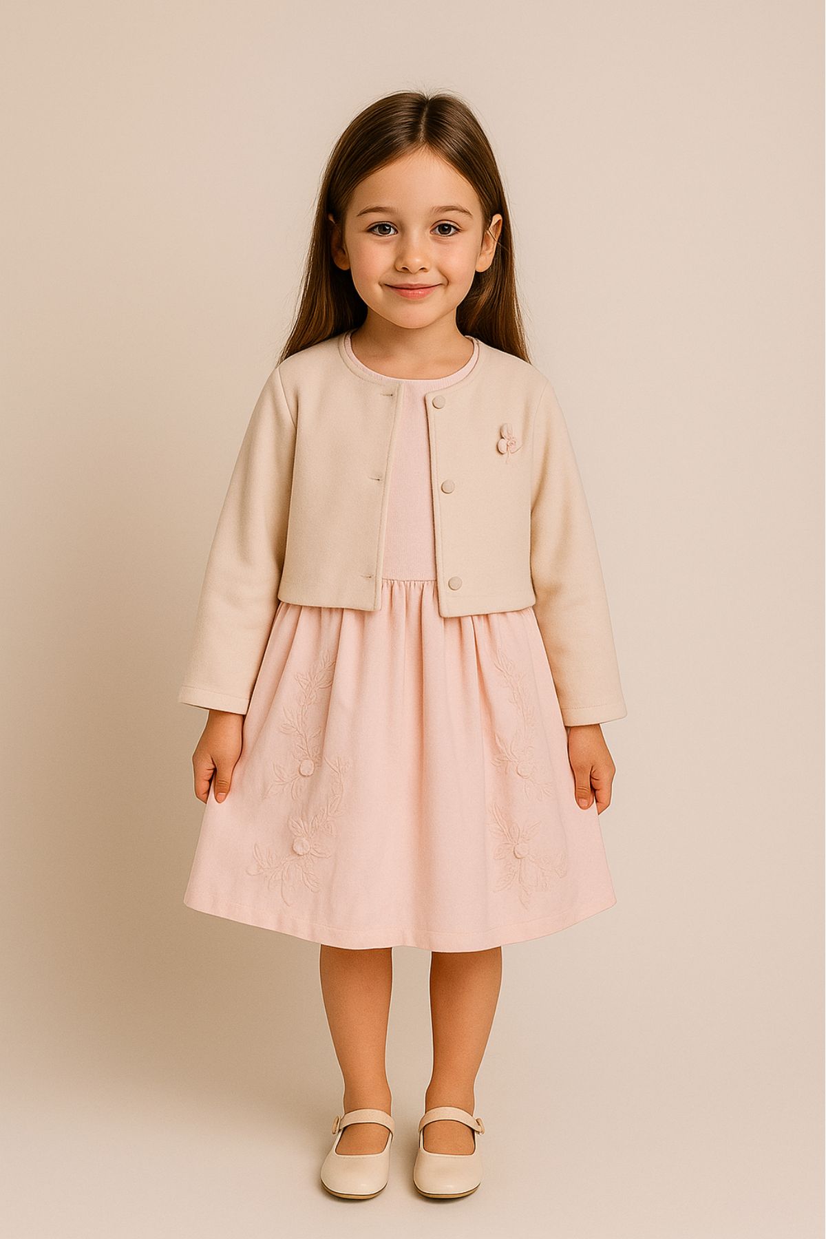 Детска рокля със сако, розов цвят