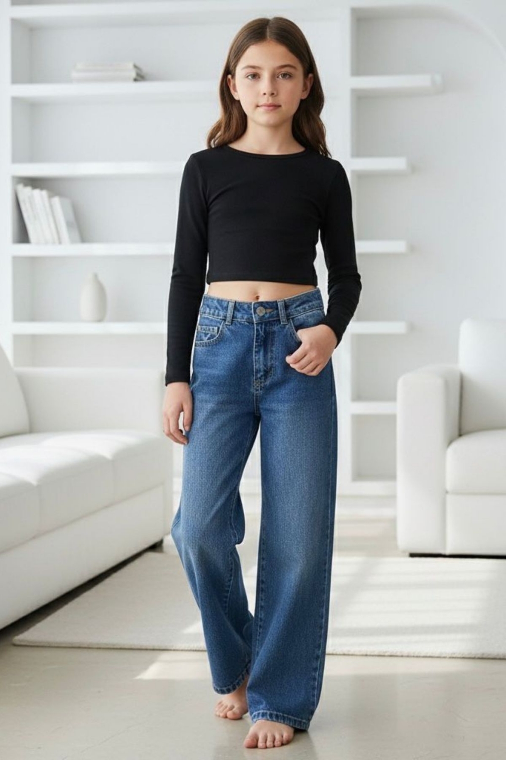 Детски дънки за момиче, син цвят