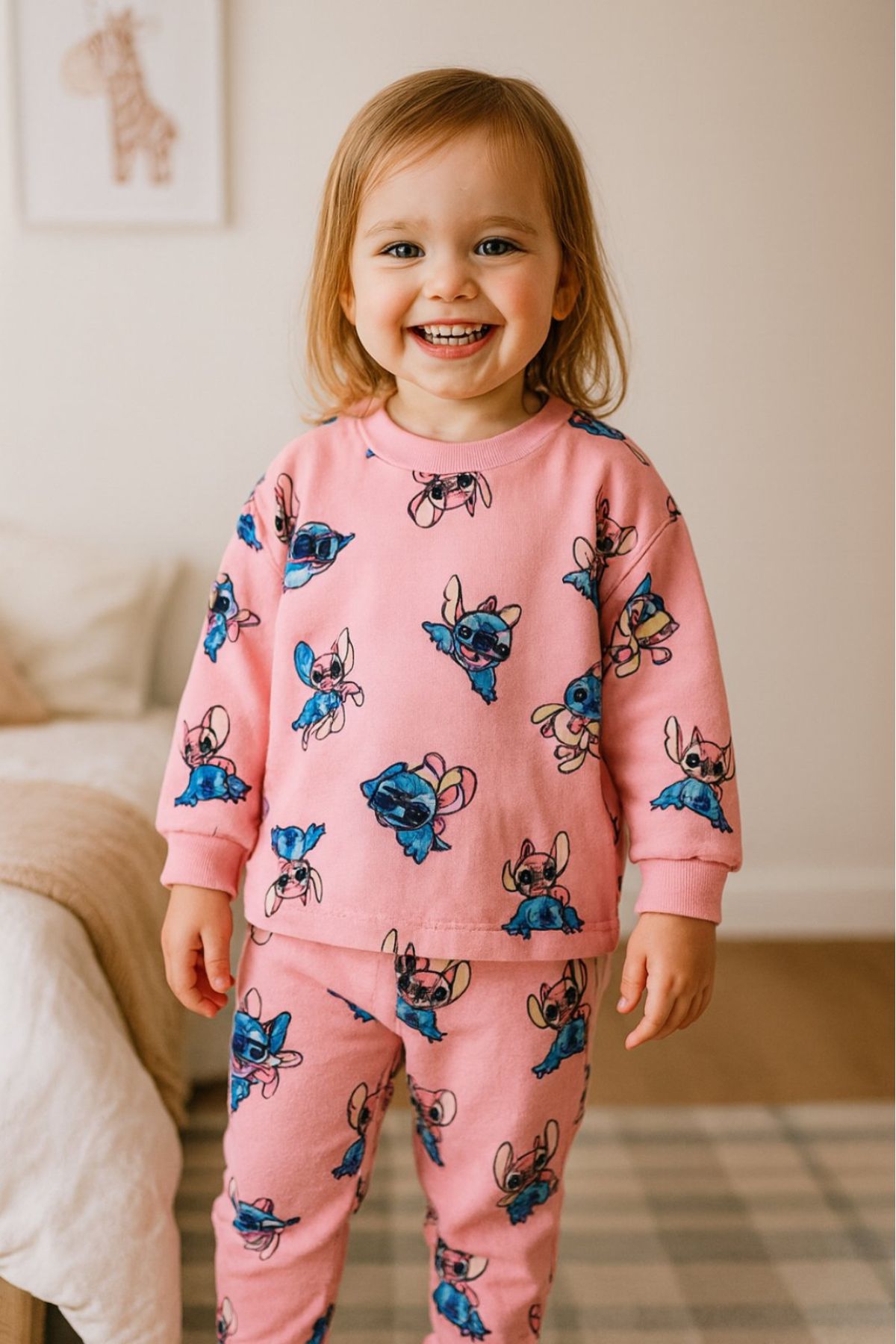 Детска пижама дълъг ръкав момиче Stitch, розов цвят