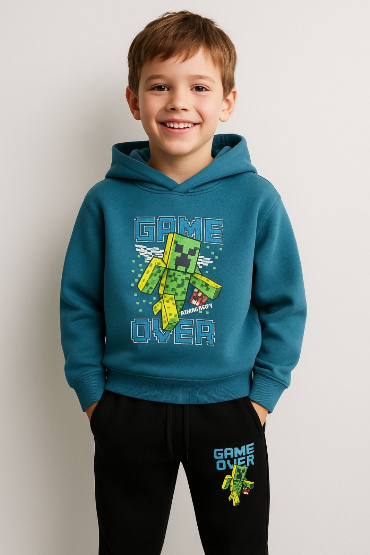 Детски комплект вата за момче с дълъг ръкав, син цвя