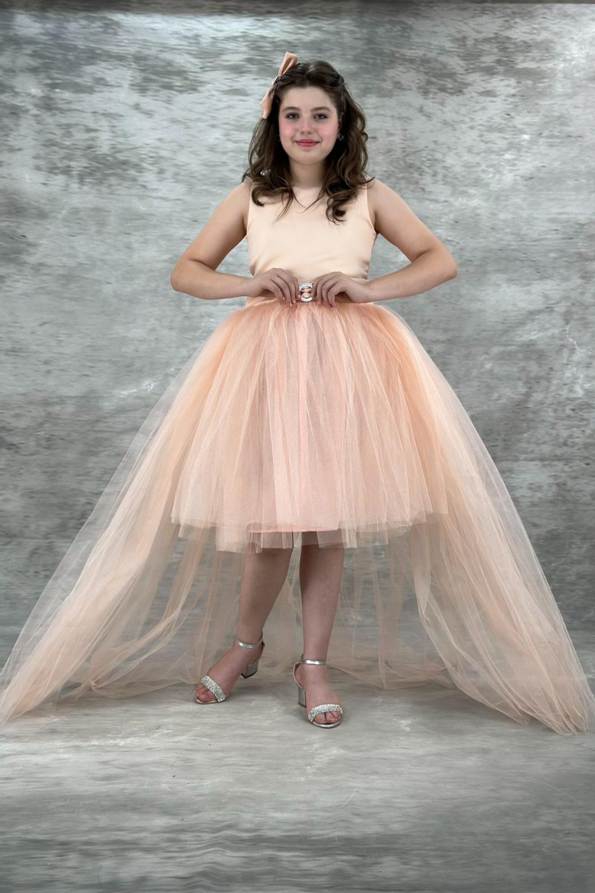 Детска официална рокля, цвят корал