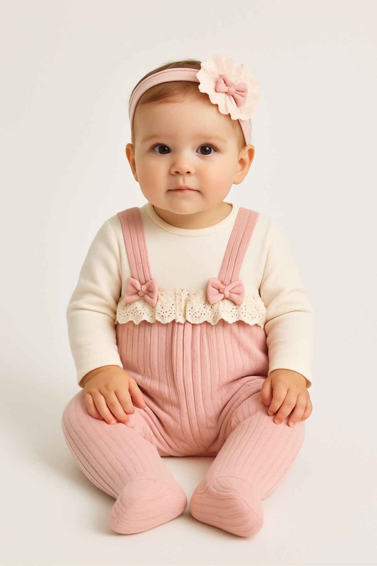 Бебешки гащеризон с дълъг ръкав, розов цвят 