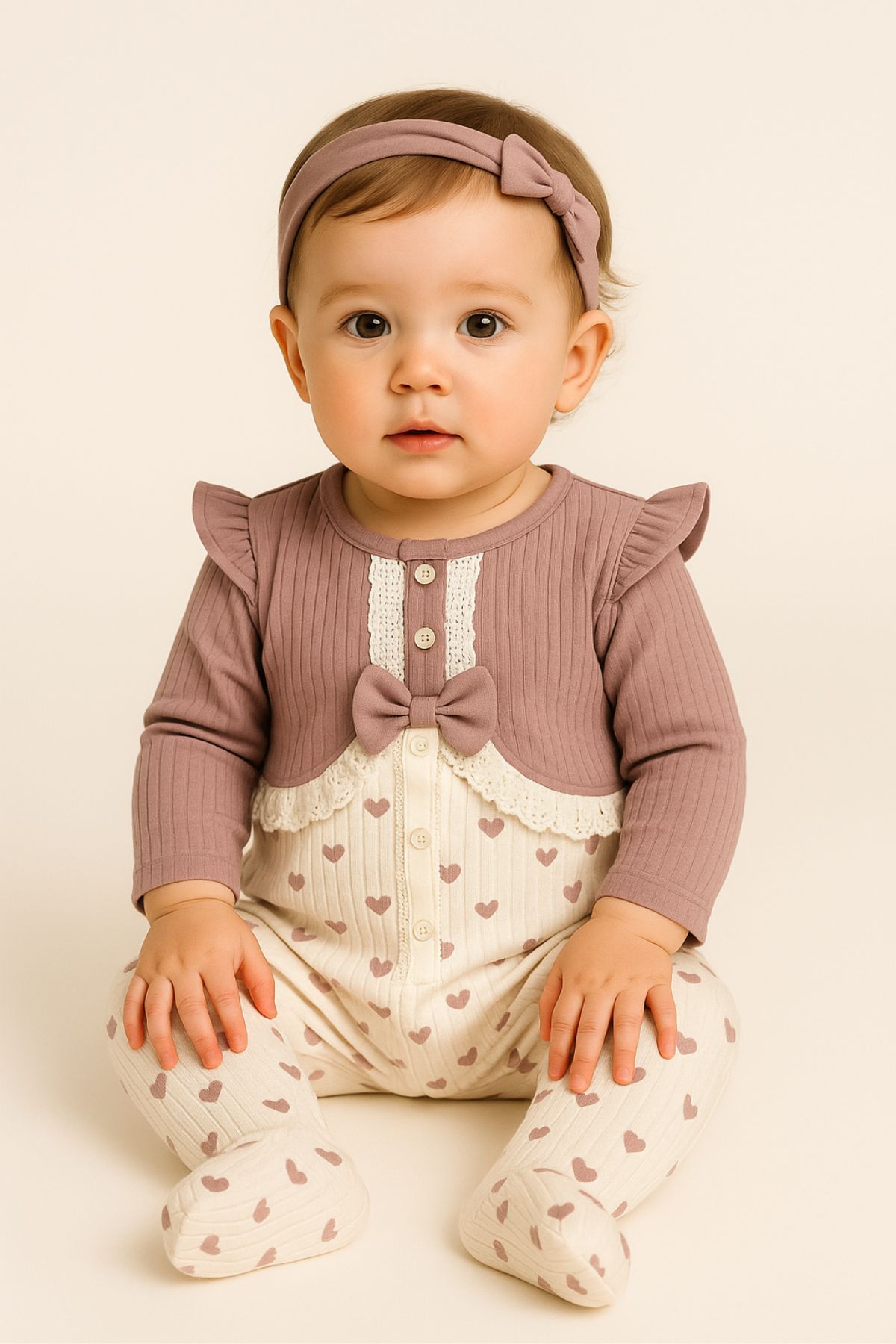 Бебешки гащеризон с дълъг ръкав, лилав цвят