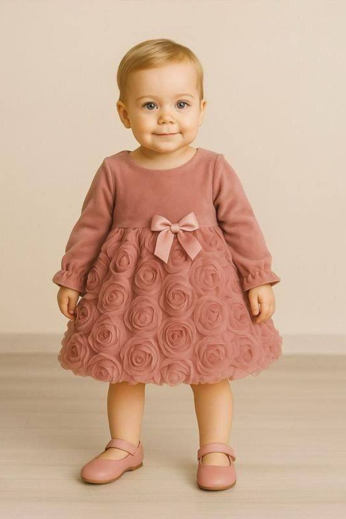 Бебешка рокля с дълъг ръкав, лилав цвят