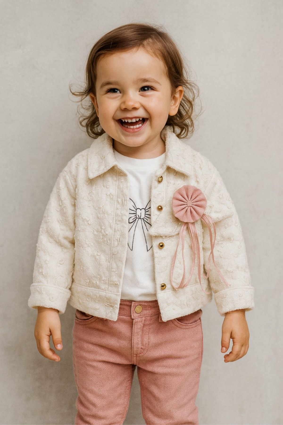 Детски комплект за момиче с дълъг ръкав 3 части, тъмно розов цвят