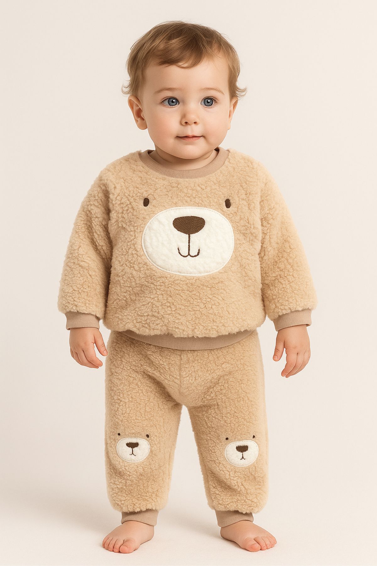 Детски комплект с дълъг ръкав, бежов цвят