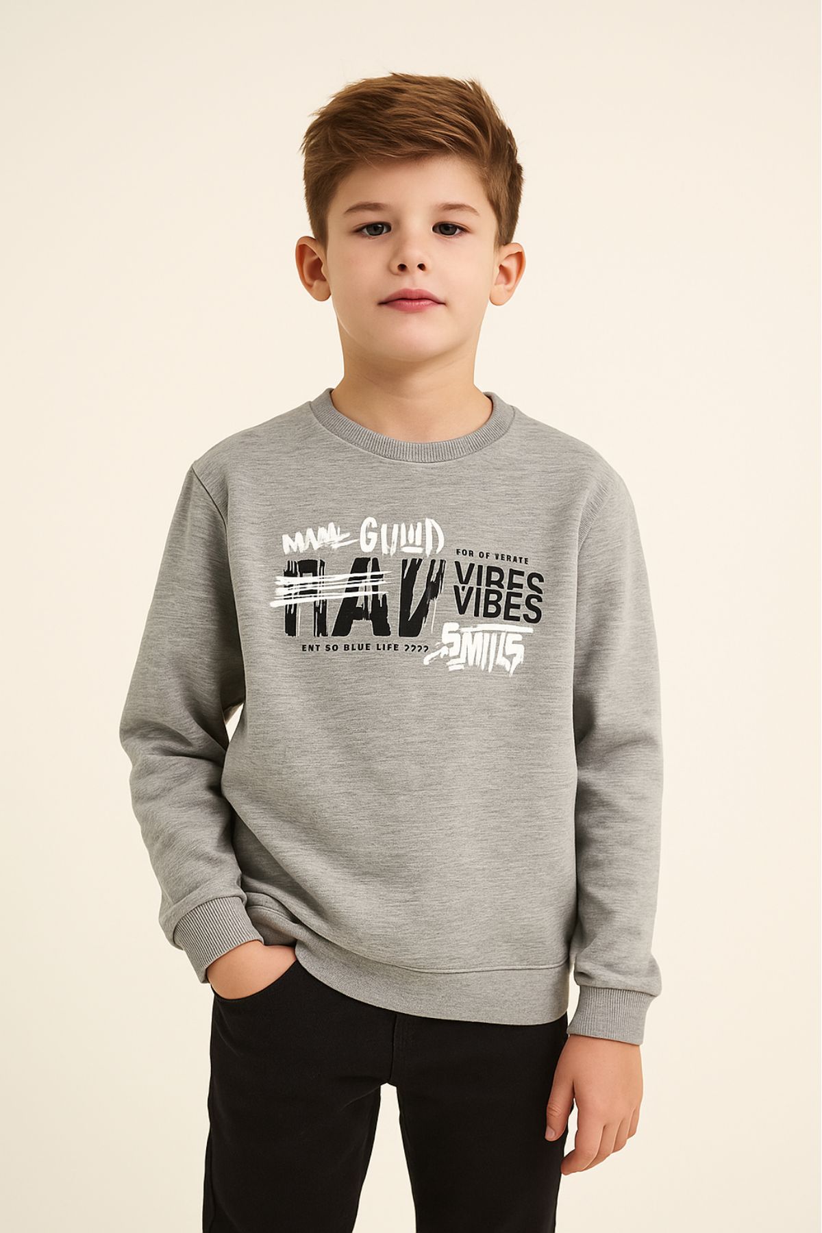 Детска блуза вата за момче с дълъг ръкав, сив цвят
