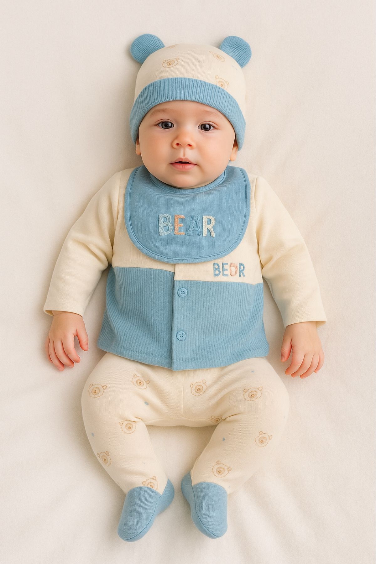 Бебешки комплект за момче с дълъг ръкав 5 части, син цвят