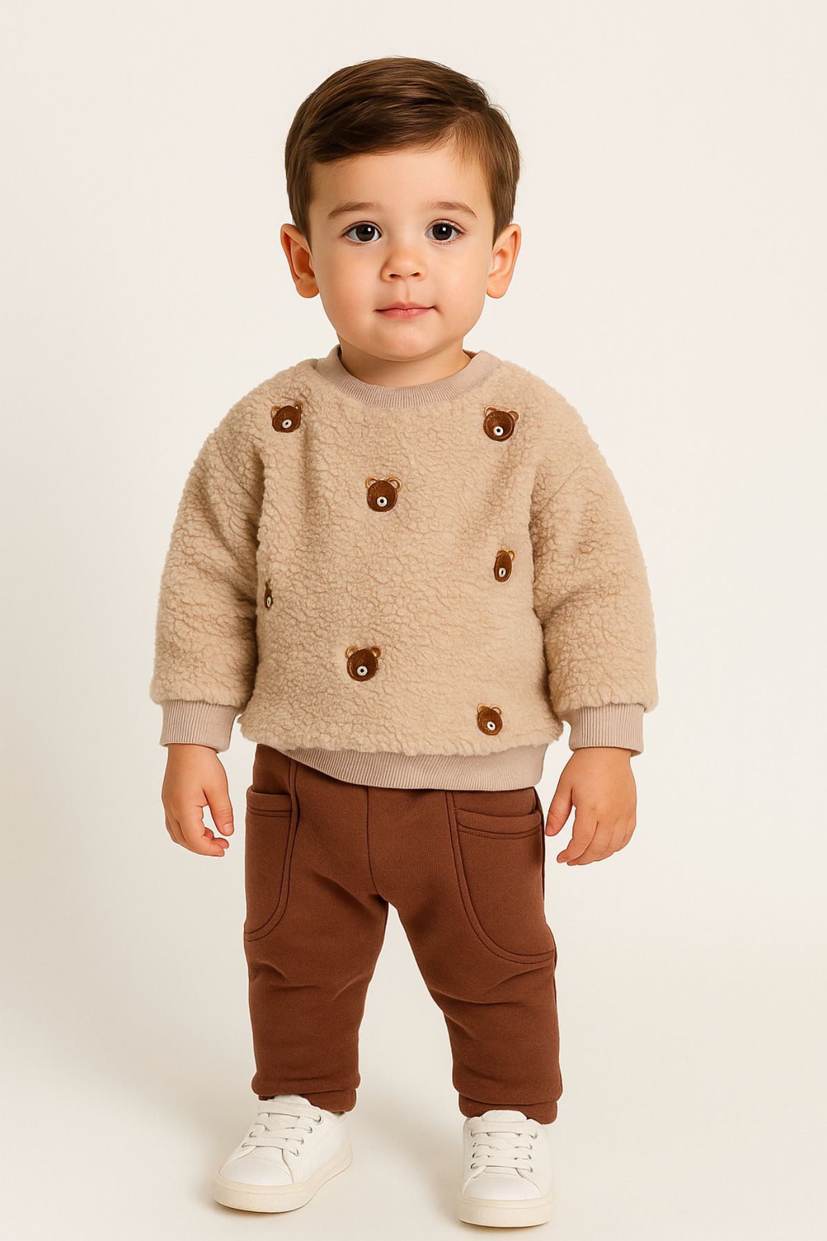 Бебешки комплект за момче с дълъг ръкав, кафяв цвят