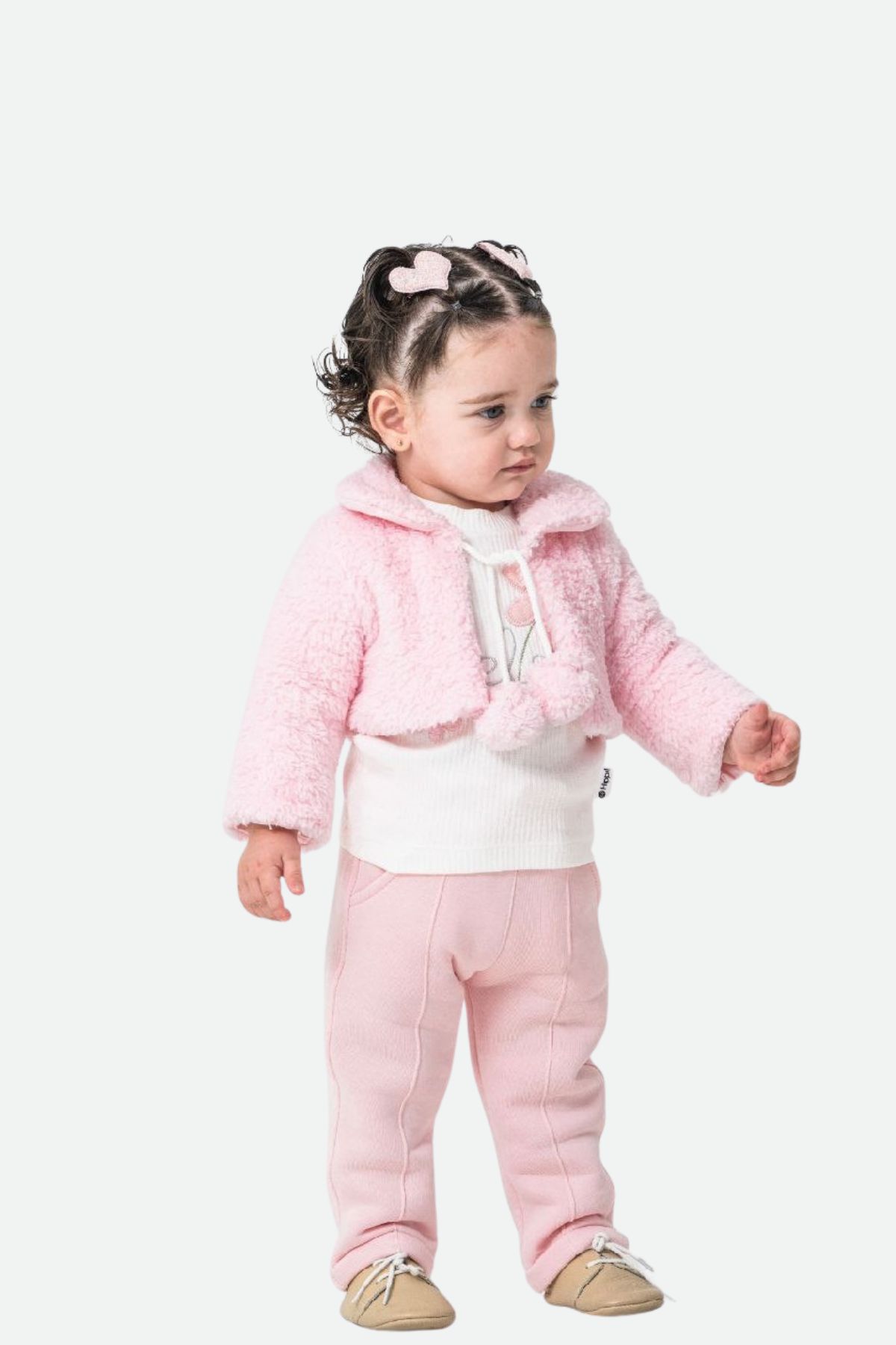 Бебешки комплект за момиче с дълъг ръкав 3 части, розов цвят