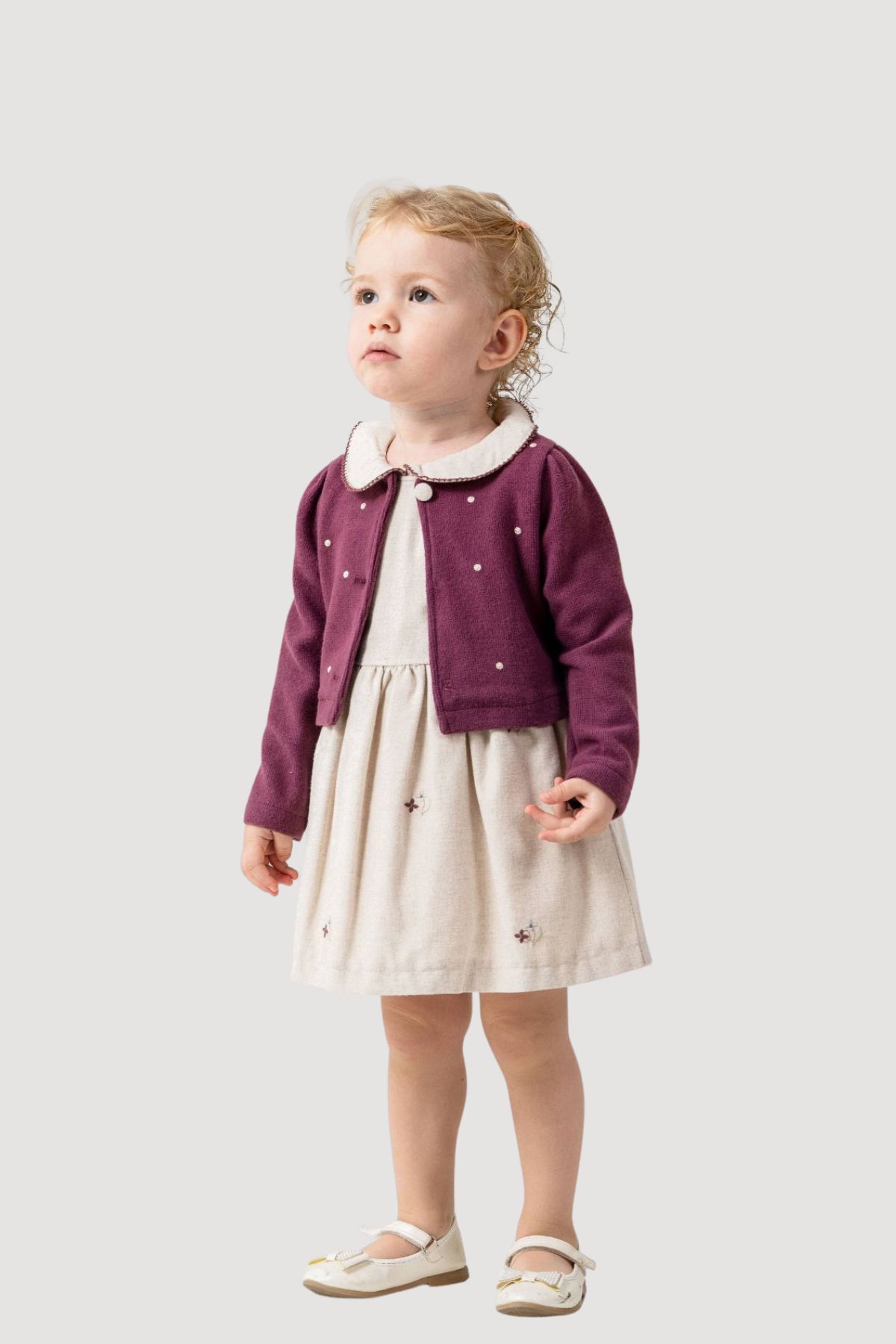 Детска рокля без ръкав със сако, бежов цвят