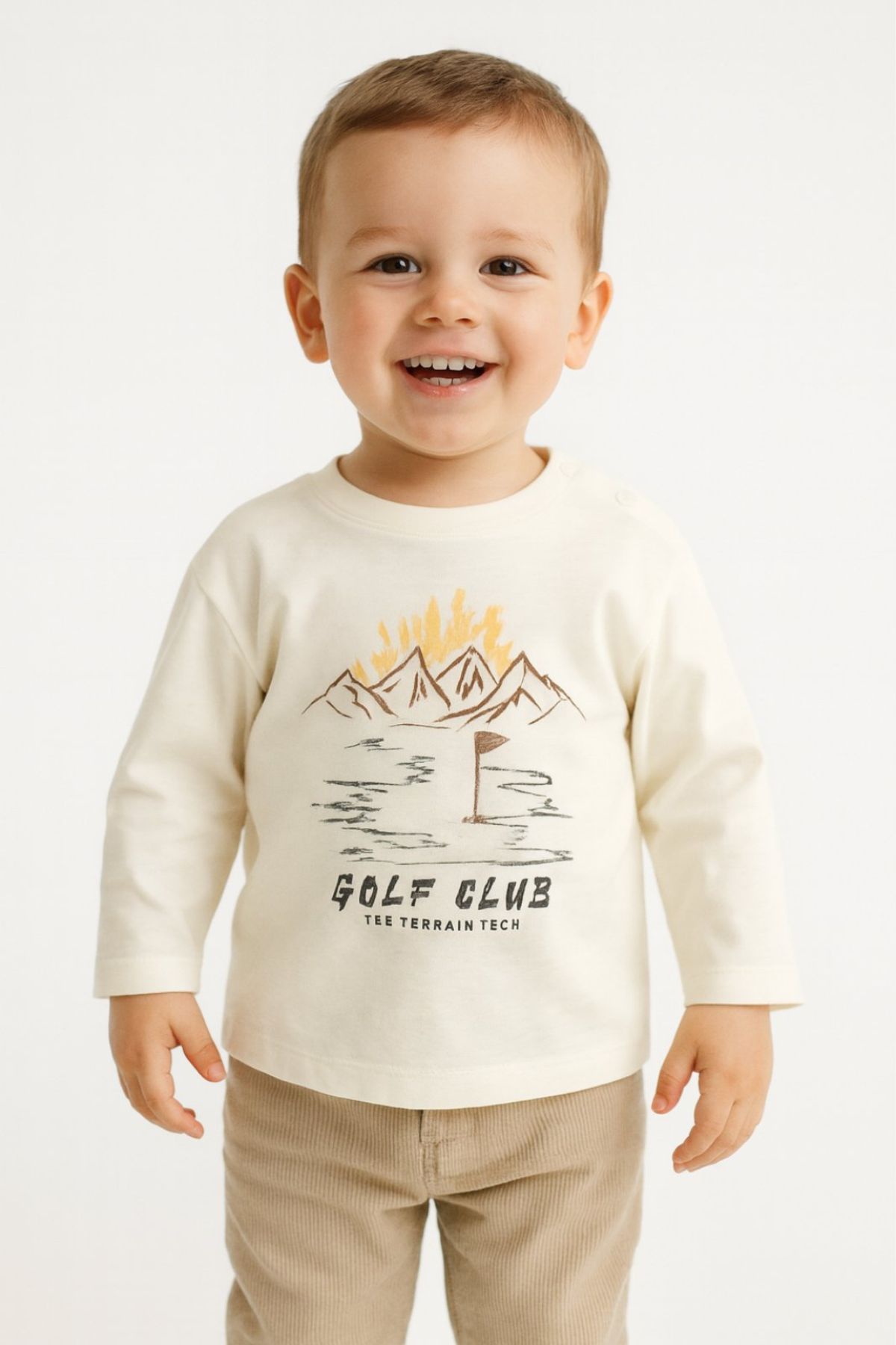 Детска блуза за момче с дълъг ръкав, цвят екрю 