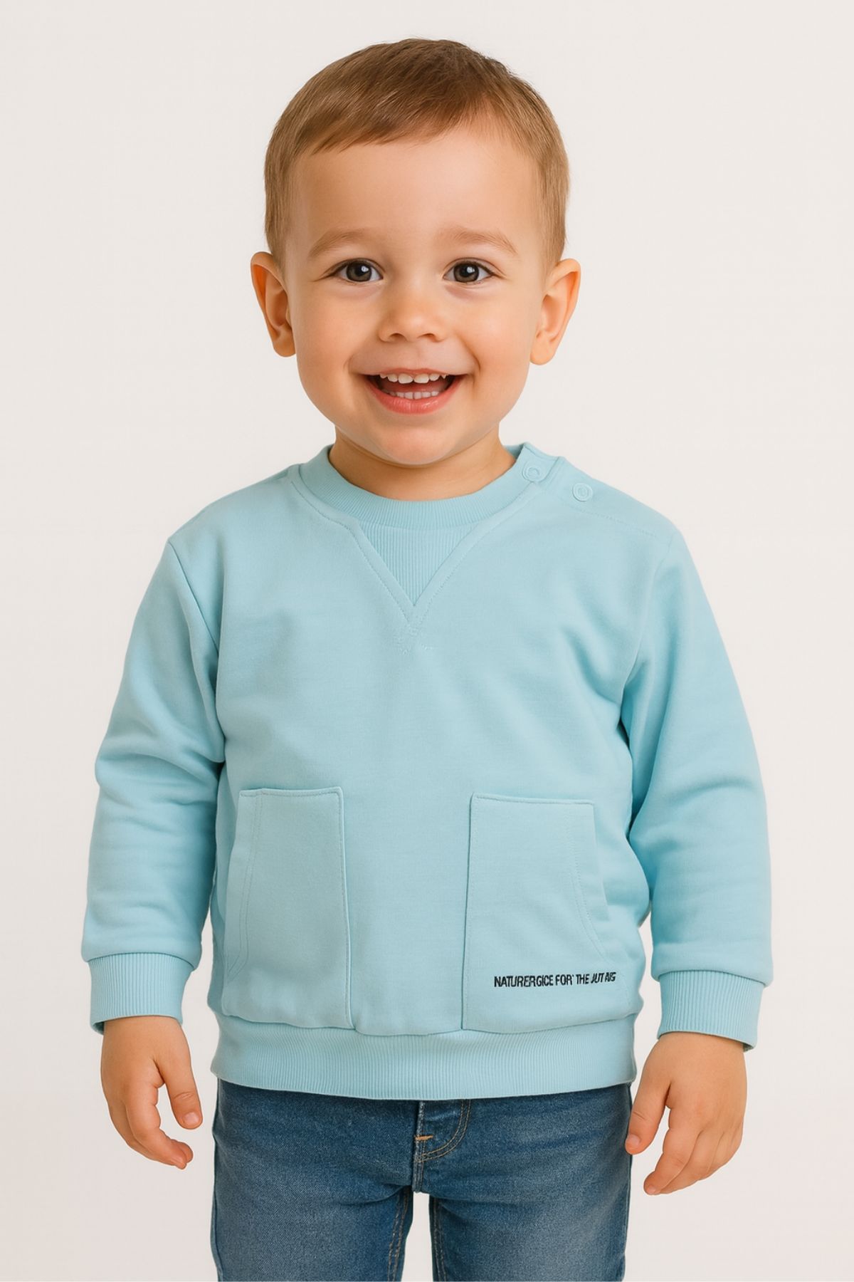 Детска блуза за момче с дълъг ръкав, светло син цвят