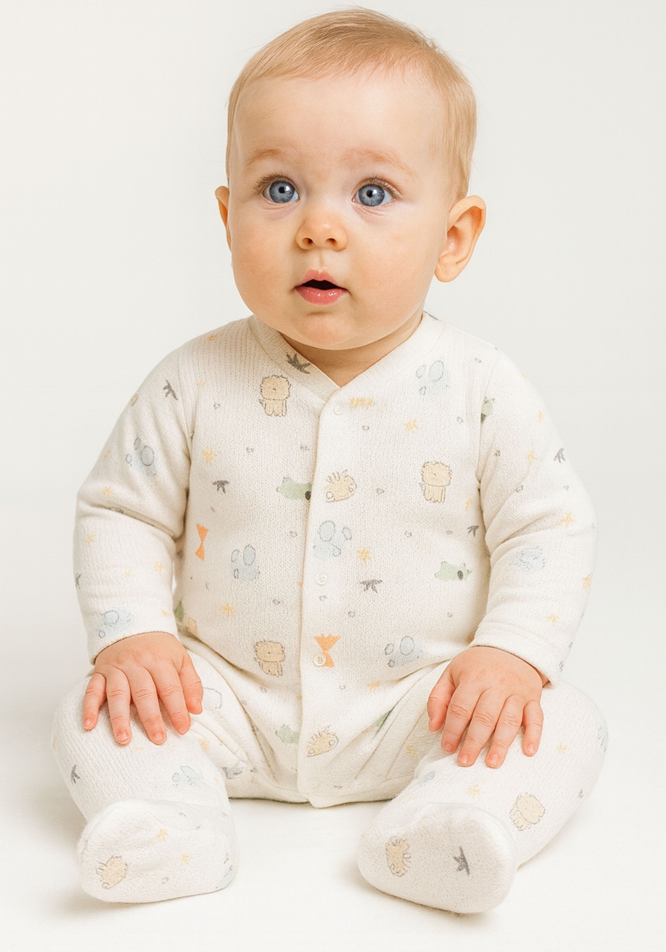 Бебешки гащеризон момче дълъг ръкав, цвят екрю