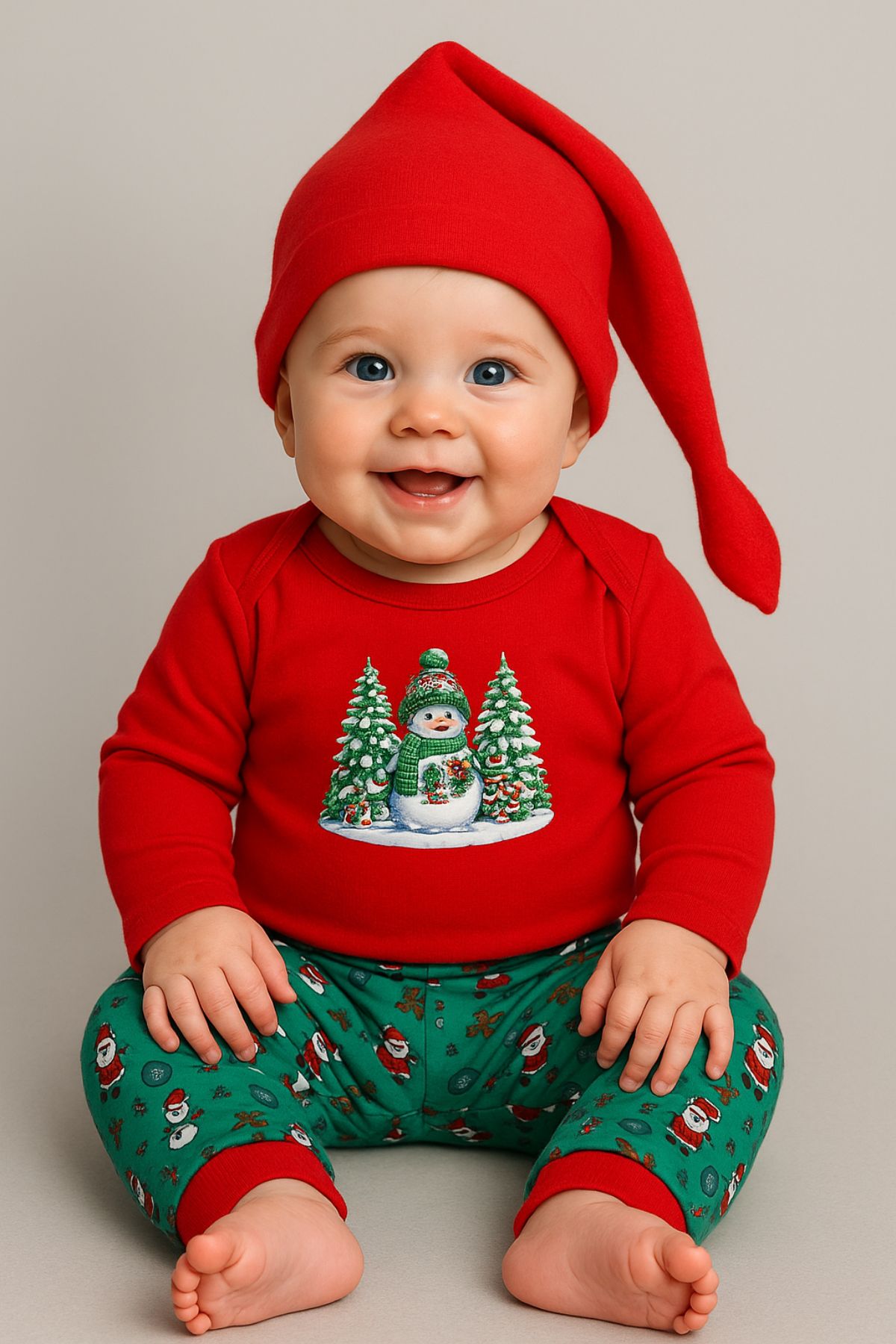 Бебешки комплект с дълъг ръкав 3 части Коледа, червен цвят
