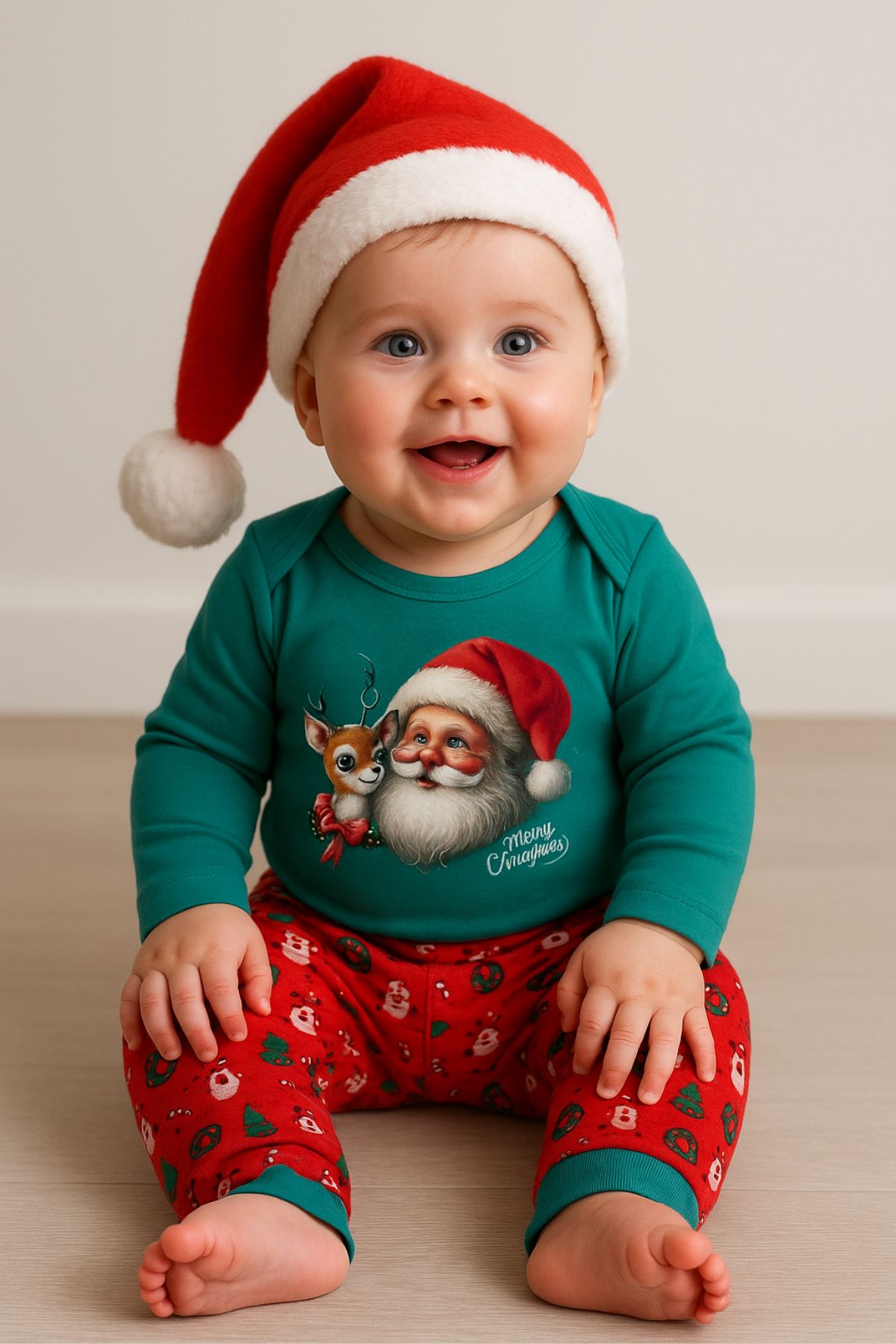 Бебешки комплект с дълъг ръкав 3 части Коледа, зелен цвят