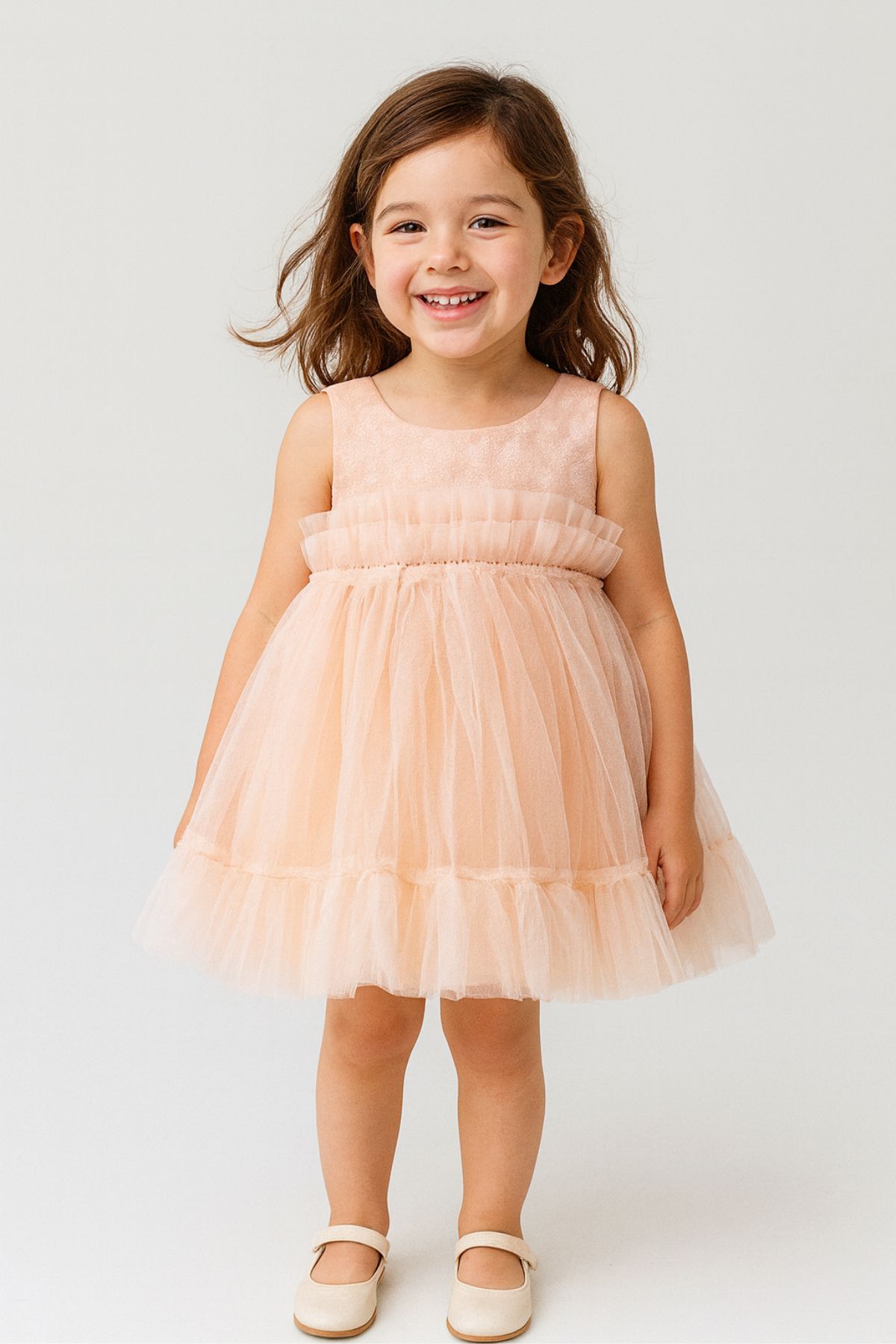 Детска официална рокля, цвят сьомга