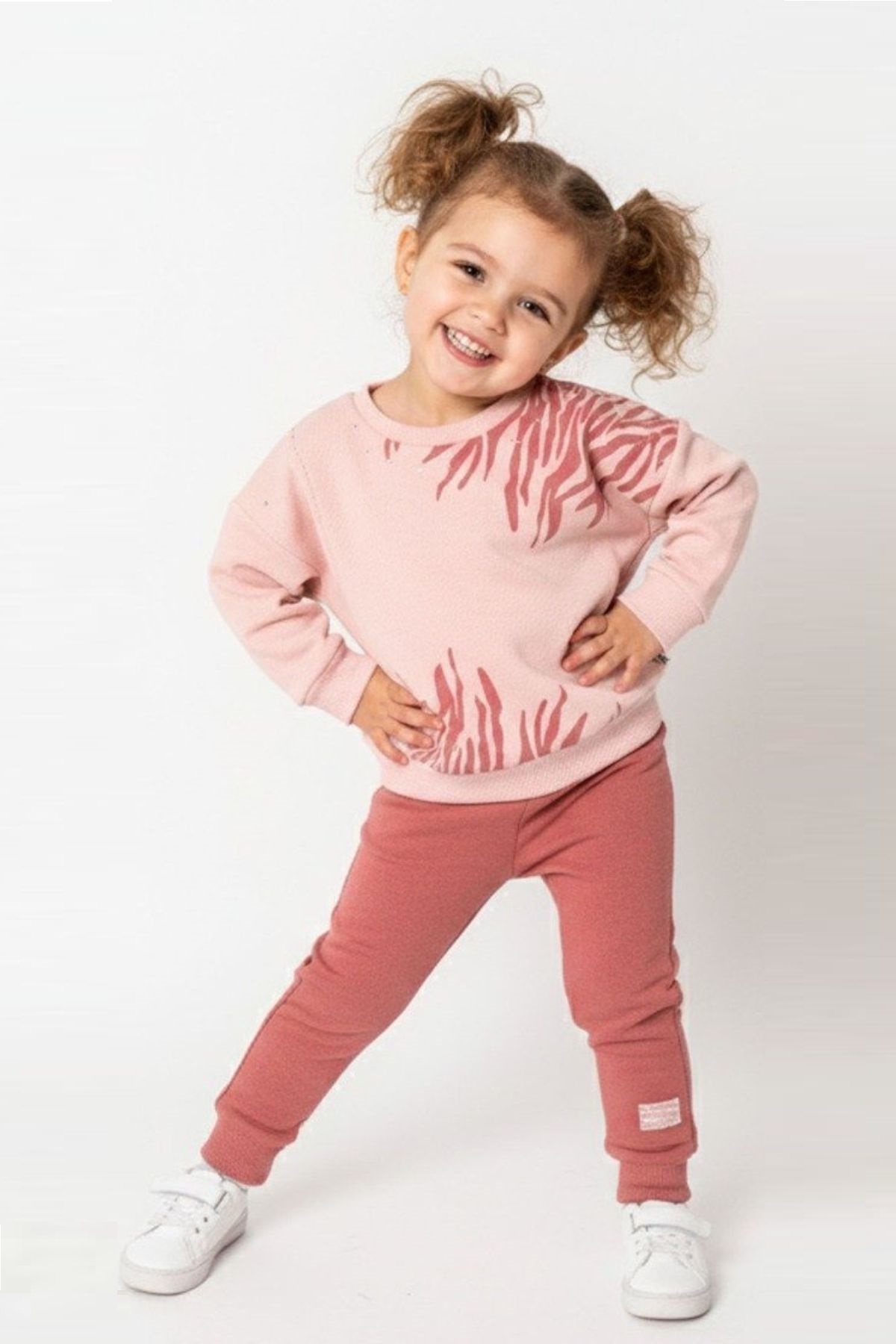 Детски комплект за момиче с дълъг ръкав, розов цвят