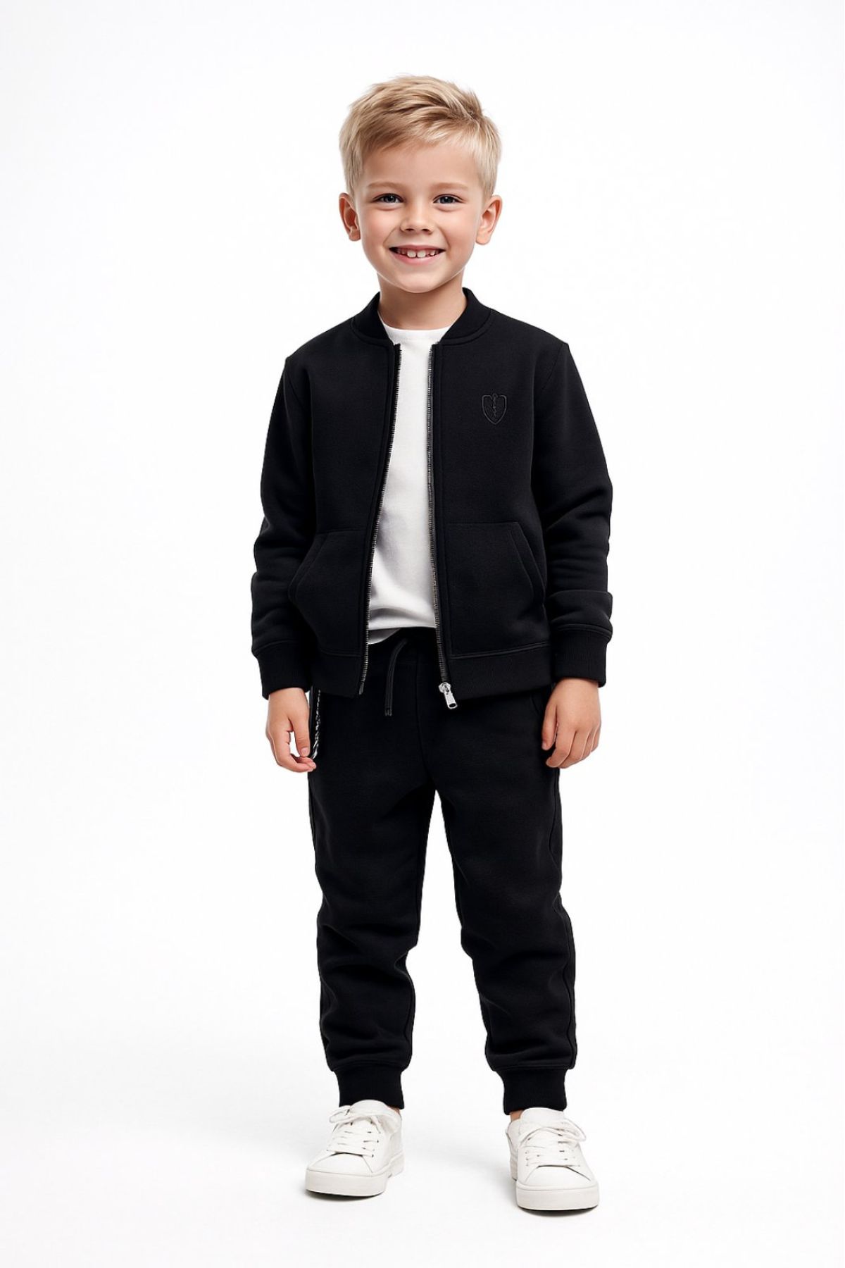 Детски спортен екип за момче с дълъг ръкав, черен цвят