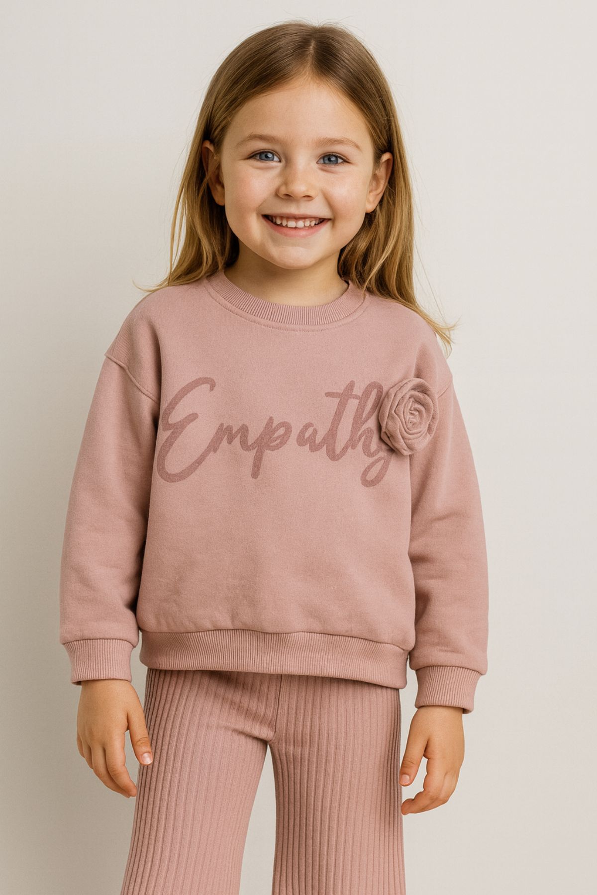 Детски комплект за момиче с дълъг ръкав, тъмно розов цвят