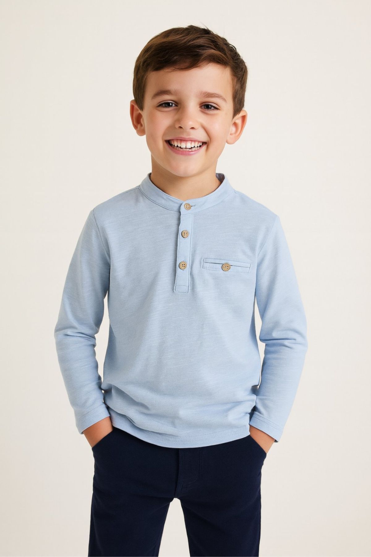 Детска блуза за момче с дълъг ръкав, светло син цвят